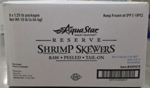 AquaStar (USA) Corp Recalls AquaStar Raw Shrimp Skewers Because of Possible Health Risk