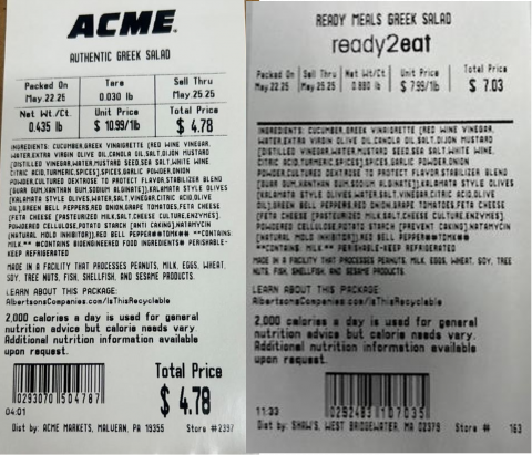 Albertsons Companies Voluntarily Recalls Three Store-Made Deli Items Containing Recalled Cucumber Supplied by Fresh Creative Foods Due to Possible Salmonella Contamination