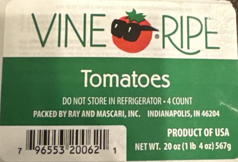Ray & Mascari Inc. Recalls 4 Count Vine Ripe Tomatoes Because of Possible Health Risk