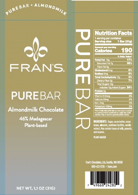Fran’s Chocolates, LTD. Issues Allergy Alert on Undeclared Hazelnuts in Fran’s Pure Bar AlmondMilk Chocolate 46% Madagascar Plant-Based Product