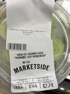 Walmart Inc. Recalls Marketside Fresh Cut Cucumber Slices in 34 Texas Stores Because of Possible Health Risk