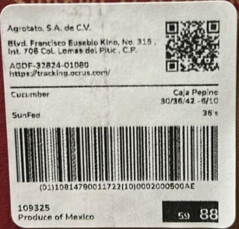 Sunfed Produce, LLC Recalls Whole Fresh American Cucumbers Because of Possible Health Risks Due to Salmonella