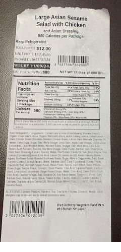 Wegmans Food Markets, Inc. Announces Voluntary Recall of Large Asian Sesame Salad with Chicken Due to Presence of Undeclared Egg Allergen