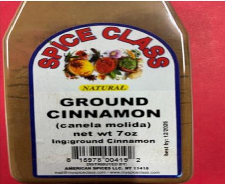 American Spices LLC. Recalls Spice Class Ground Cinnamon Because of Possible Health Risk