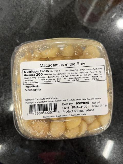 Sunco & Frenchie LLC. Recalls Terrafina Brand Macadamia in the Raw Because of Possible Health Risk