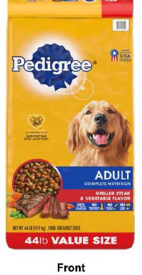 Mars Petcare US, Inc. Voluntarily Recalls 315 Bags of PEDIGREE® Adult Complete Nutrition Grilled Steak & Vegetable Flavor Dry Dog Food, 44 lb. Bag Size