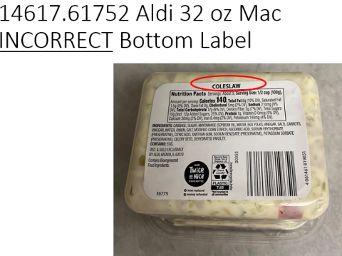 Reser’s Fine Foods Announces Voluntary Recall of Single Batch of Aldi Macaroni 32 oz Salad with Use By Date of Jun/03/24 Due to Unlabeled Wheat Allergen