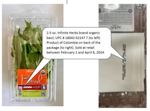 Infinite Herbs, LLC Voluntarily Recalls 2.5-Ounce Fresh Organic Basil Sold From February 1 Through April 6 Because of Possible Health Risk