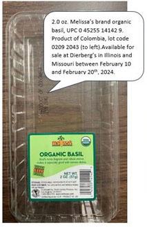 Infinite Herbs, LLC Expands Recall of Fresh Organic Basil to Include Melissa’s Brand Organic Basil Received by Illinois and Missouri Retailer