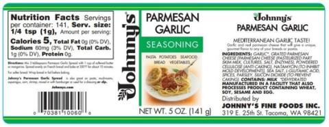 Oregon Spice Company Issues Allergy Alert on Undeclared Sesame in Johnny’s Parmesan Garlic Seasoning