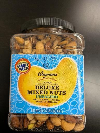 Mellace Family Brands California, Inc. Recalls Wegmans Deluxe Mixed Nuts Unsalted, 34 oz and 11.5 oz Packages Because Of Possible Health Risk