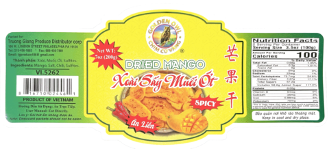 Truong Giang Distributor Corp Issues Allergy Alert on Undeclared Sulfites in Dried Mango