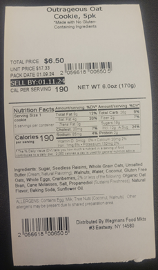 Wegmans Food Markets, Inc. Issues Allergy Alert on Outrageous Oat Cookies for Undeclared Wheat