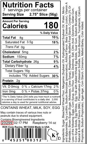 RDK Corp (DBA Racine Danish Kringles) Issues Allergy Alert on Potential for Undeclared Pecans in 14oz Raspberry Kringle