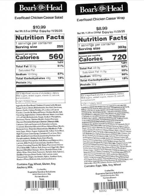 Supreme Deli LLC Voluntarily Recalls Boar’s Head Pecorino Romano Cheese Because of Possible Health Risk