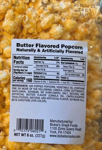 Bickel’s Snack Foods, Inc. Issues Allergy Alert on Undeclared Milk in Specific Lots of Butter Flavored Popcorn