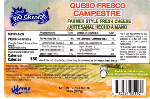 El Abuelito Recalls Queso Fresco Products Because of Possible Health Risk