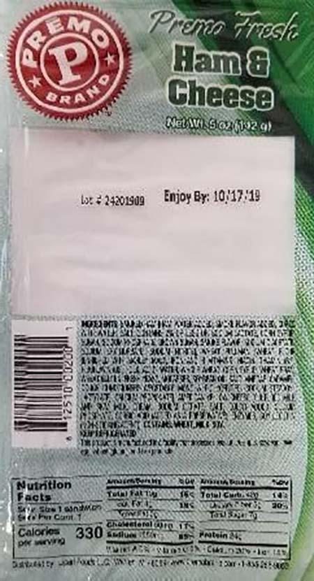 Lipari Foods Issues Recall of Ham & Cheese Wedge Sandwiches Due to Potential Contamination of Listeria Monocytogenes