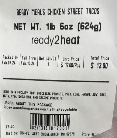 Albertsons Companies Voluntarily Recalls Five ReadyMeals and Store-Made Taco Kits Containing a Recalled Cheese Ingredient Due to Possible Listeria monocytogenes Contamination