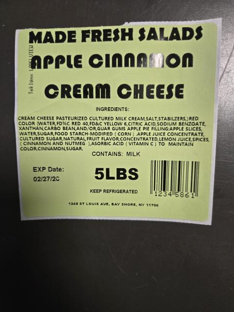 Made Fresh Salads, Inc. Recalls Assorted Flavors of Cream Cheese Because of Possible Health Risk