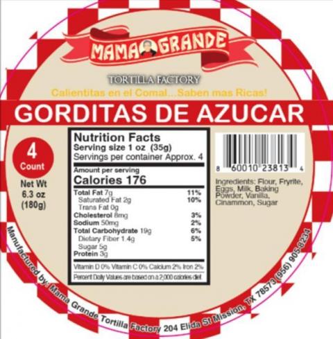 Mama Grande Tortilla Factory Issues Allergy Alert on Undeclared Wheat and Soy in Gorditas de Azucar and Doraditas de Azucar