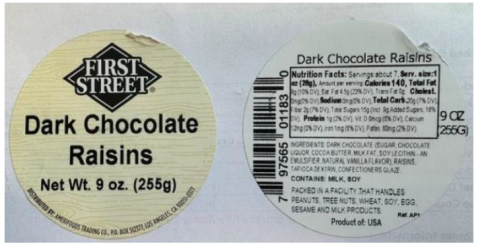 Western Mixers Produce & Nuts Issues Allergy Alert on Undeclared Peanuts in First Street Brand, Dark Chocolate Raisins